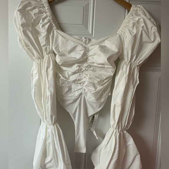 Club L London Tops - Club L London White Ruched Bodysuit